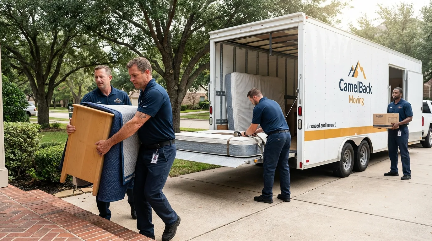 Crew loading residential truck for cross-state move from Milan, NH