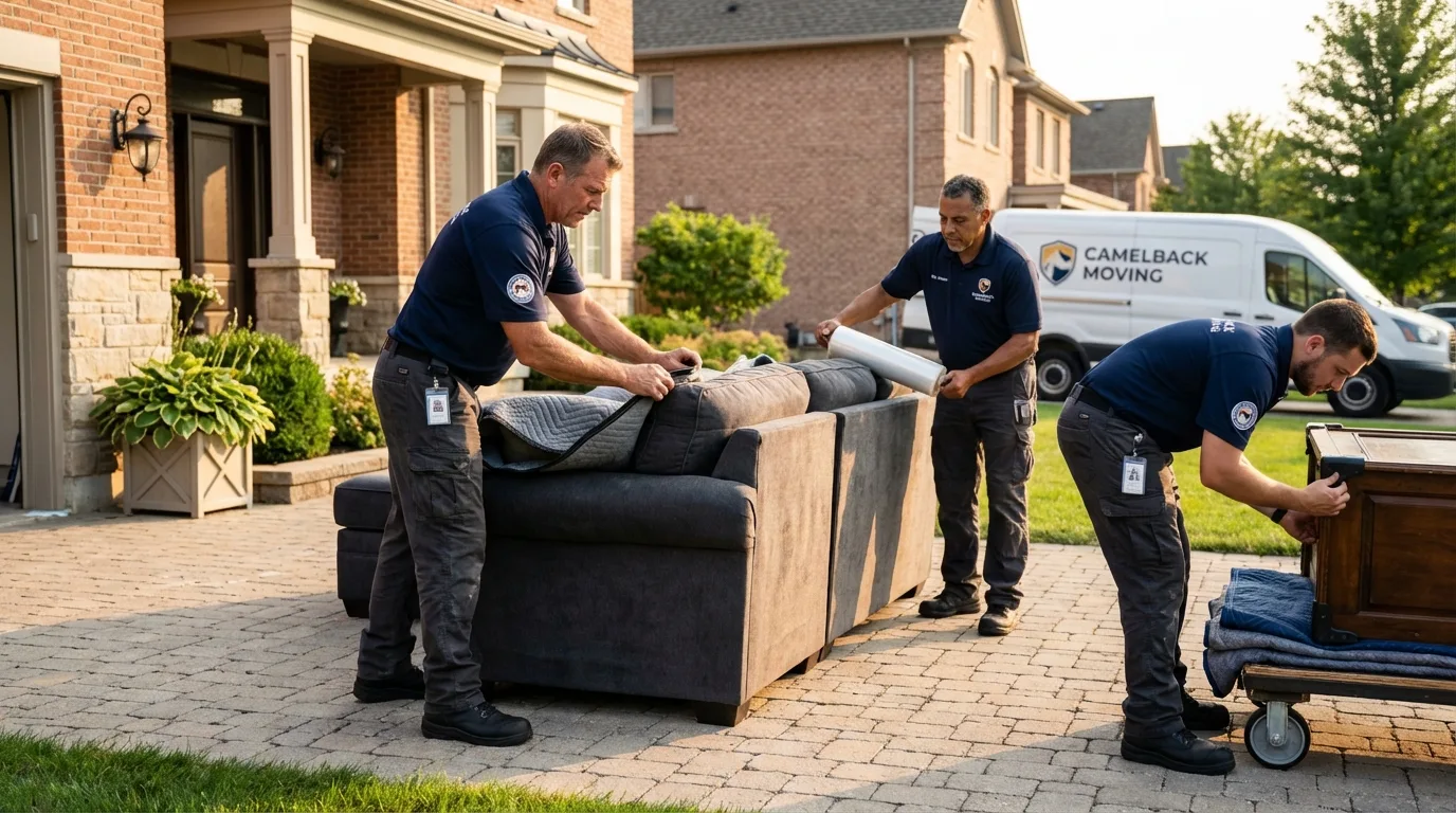 Large estate moving crew wrapping furniture in Milan, NH